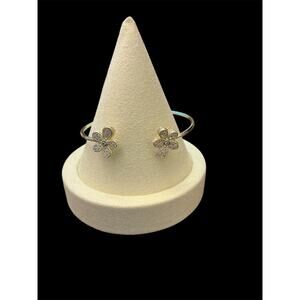 Gold Crystal Pavé Flower Bangle Bracelet